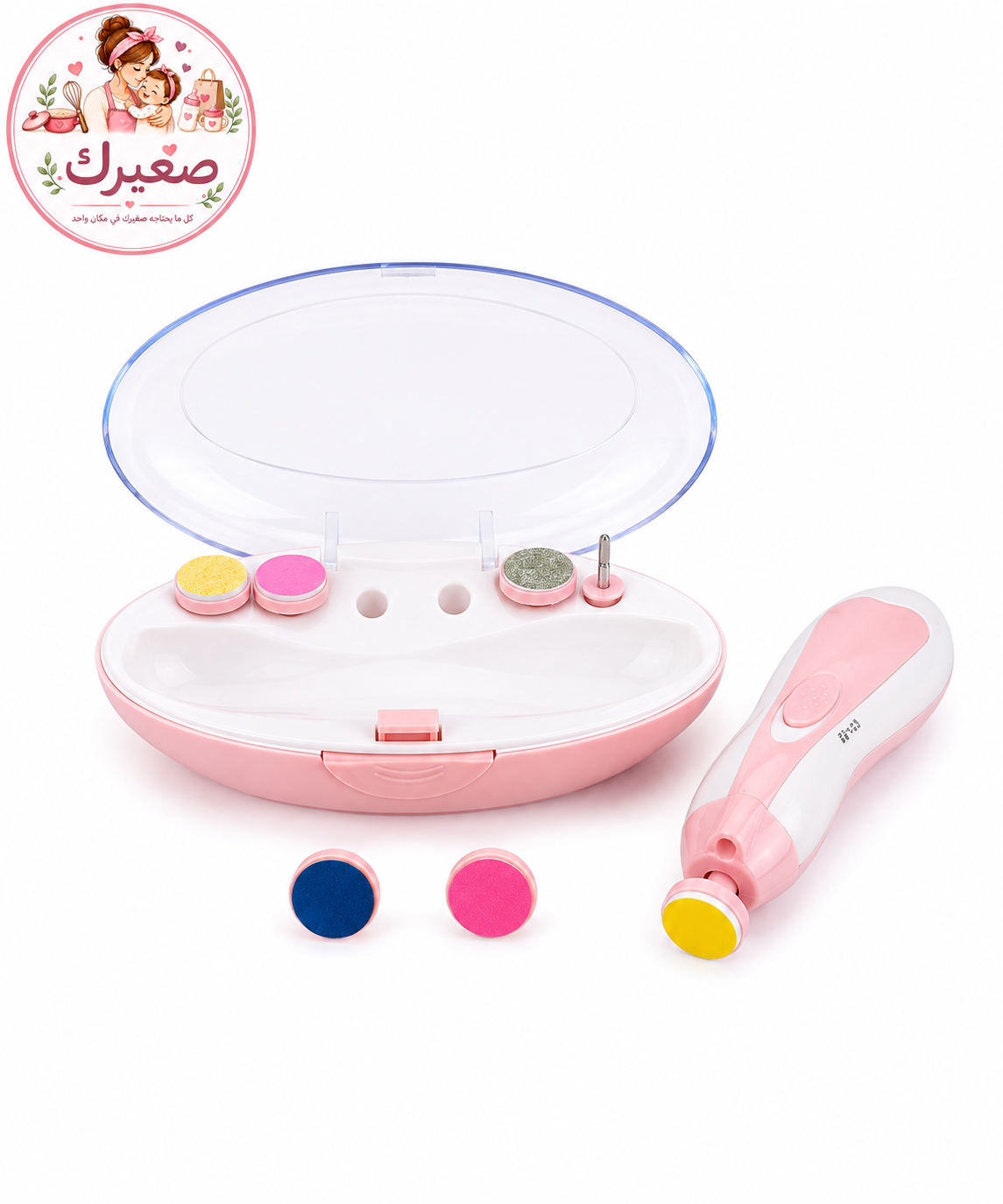 مبرد أظافر كهربائي آمن للبيبي مع 6 رؤوس قابلة للتبديل وإضاءة LED - متجر صغيرك
Electric Baby Nail Trimmer with 6 Interchangeable Filing Heads & LED Light